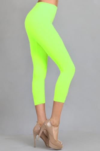 Neon Colored Capri Cut Seamless Leggings, Neon Green, One Size
