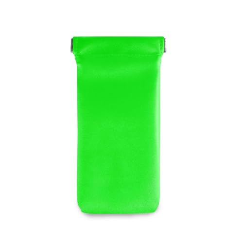 Burbuja Neon Green Solid Color Sunglasses Pouch Squeeze Top Leather Sunglass Case Portable Sunglasses Bag Organizer for Women Men, A272, Medium
