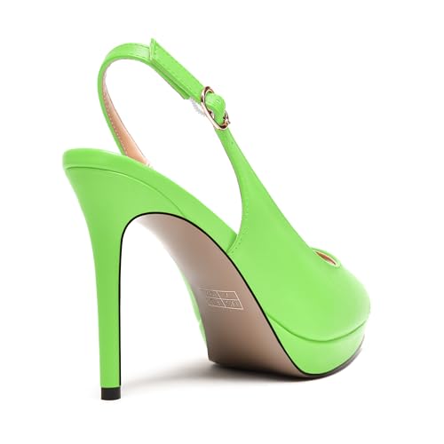 NUMALEO Womens Slip On Matte Night Club Sexy Comfortable Slingback Peep Toe Platform Stiletto High Heel Pumps Shoes 4 Inch, Lime Green, 7.5