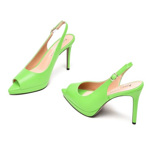 NUMALEO Womens Slip On Matte Night Club Sexy Comfortable Slingback Peep Toe Platform Stiletto High Heel Pumps Shoes 4 Inch, Lime Green, 7.5