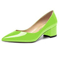 AMBELIGHT Womens Dress Patent Slip On Solid Evening Pointed Toe Chunky Low Heel Pumps Shoes 2 Inch, Lime Green, 7