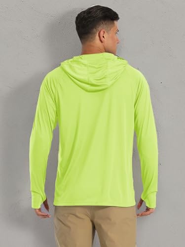 MAGCOMSEN Sun Hoodies Men Long Sleeve Athletic Shirts with Hood Running Workout Shirts UPF 50 UV Fluorescent Green XXL