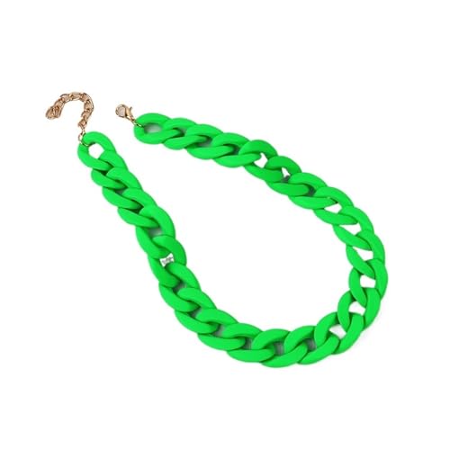 Colorful Acrylic Choker Necklace - Matte Wide Chain Statement Collar for Women(Neon Green_45cm+7cm)