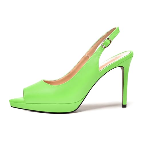 NUMALEO Womens Slip On Matte Night Club Sexy Comfortable Slingback Peep Toe Platform Stiletto High Heel Pumps Shoes 4 Inch, Lime Green, 7.5