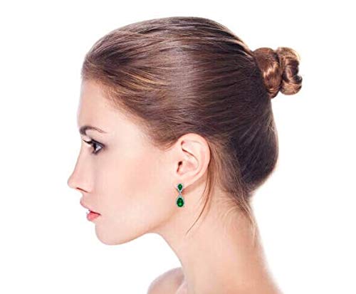 Green Teardrop CZ Halo Prom Drop Statement Chandelier Clip On Earrings Simulated Emerald Cubic Zirconia Silver Plated Brass