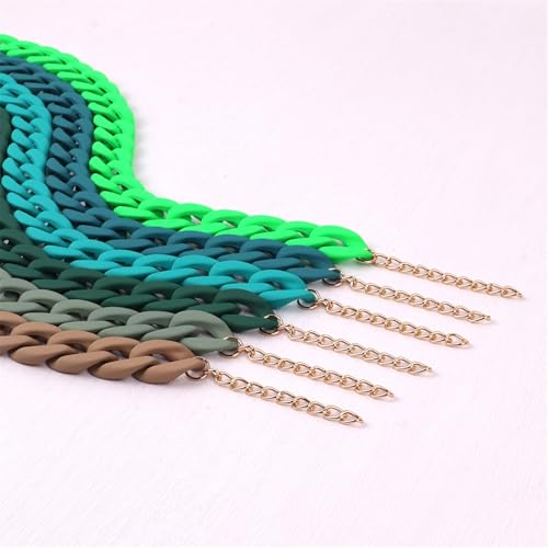 Colorful Acrylic Choker Necklace - Matte Wide Chain Statement Collar for Women(Neon Green_45cm+7cm)