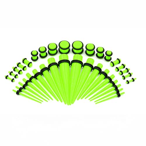 36Pcs Acrylic Gauge Set, Gauges Earrings Neon Green Cone Shape 14G/12G/10G/8G/6G/4G/2G/0G/00G/1/2 Inch Plugs and Tunnels