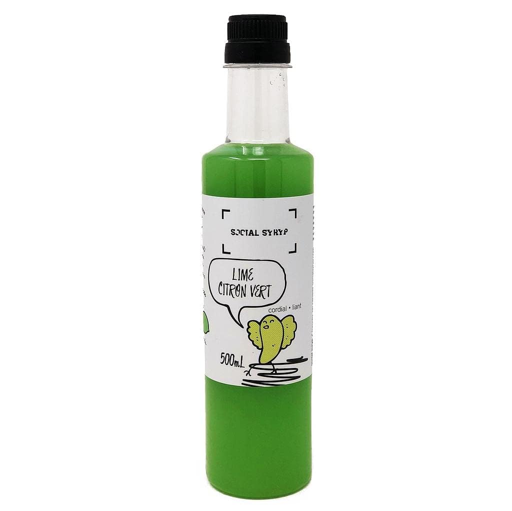 Social Syryp Lime Cordial Mixer - 500mL (16.9 oz) | Bar Syrup for The Master Mixologist, Free Recipe E-Book, Impress Your Guests with A Tom Collins Cocktail, Product of Canada