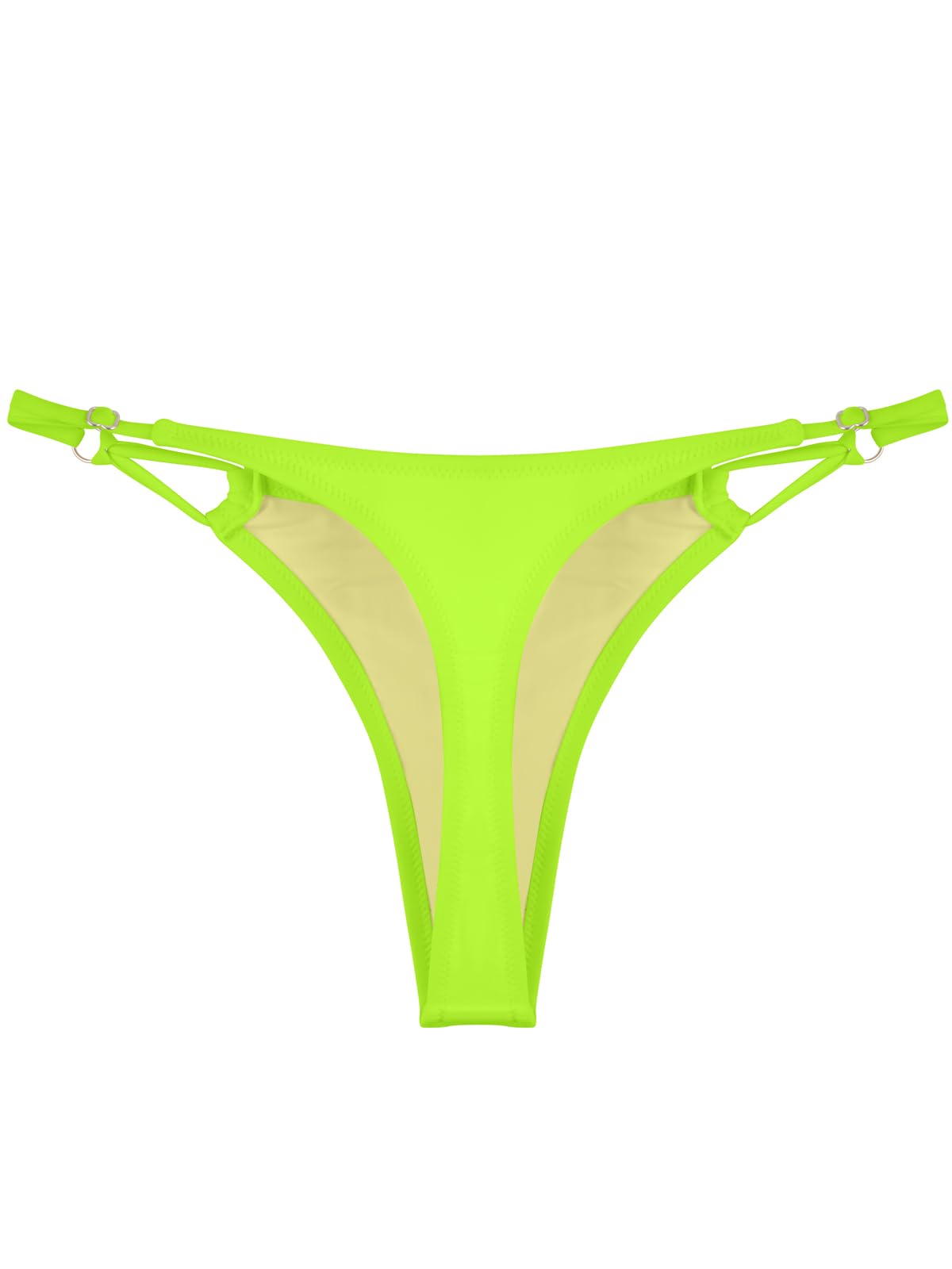 Colloyes Women's Low Waisted Thong Bikini Bottoms Adjustable High Cut Swim Bottoms Neon Green Size Medium