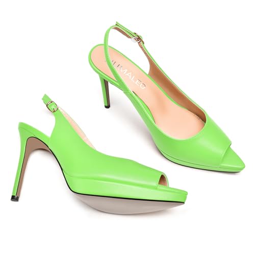 NUMALEO Womens Slip On Matte Night Club Sexy Comfortable Slingback Peep Toe Platform Stiletto High Heel Pumps Shoes 4 Inch, Lime Green, 7.5