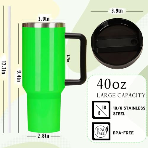 HIZEE Insulated 40oz Sublimation Tumbler with Handle&Straw &Lid - Cup holder Friendly Travel Mug-Stainless Steel Neon Tumbler Double Wall Spill Proof Water Bottle - Gifts for Women Men Him Her（green）