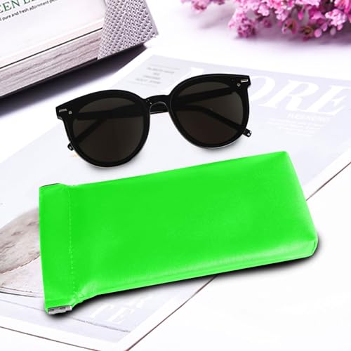 Burbuja Neon Green Solid Color Sunglasses Pouch Squeeze Top Leather Sunglass Case Portable Sunglasses Bag Organizer for Women Men, A272, Medium