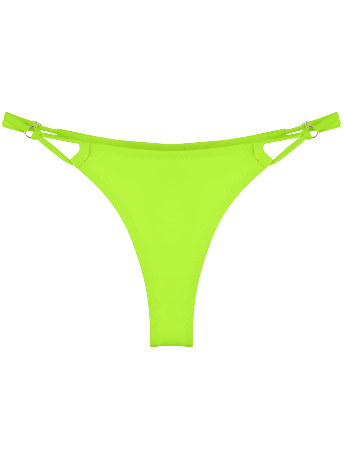 Colloyes Women's Low Waisted Thong Bikini Bottoms Adjustable High Cut Swim Bottoms Neon Green Size Medium