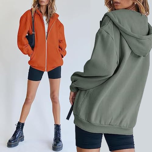 Women's Zip Up Y2K Hoodies Casual Long Sleeve Sweatshirts Hooded Jacket Casual Long Sleeve Sweatshirts (Neon Green,Large)