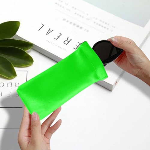 Burbuja Neon Green Solid Color Sunglasses Pouch Squeeze Top Leather Sunglass Case Portable Sunglasses Bag Organizer for Women Men, A272, Medium