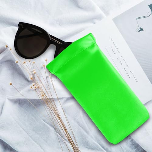 Burbuja Neon Green Solid Color Sunglasses Pouch Squeeze Top Leather Sunglass Case Portable Sunglasses Bag Organizer for Women Men, A272, Medium