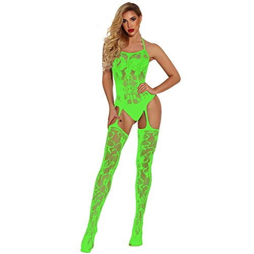 Plus Size Birthday Dress, Neon Bodysu Plus Size Sexy Shirt Nightwear Mesh Underwear Women's Lingerie Hollow (Green, One)