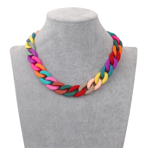 Colorful Acrylic Choker Necklace - Matte Wide Chain Statement Collar for Women(Neon Green_45cm+7cm)