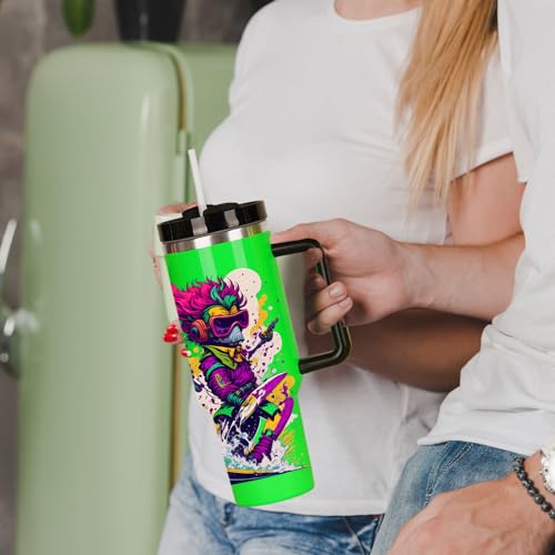 HIZEE Insulated 40oz Sublimation Tumbler with Handle&Straw &Lid - Cup holder Friendly Travel Mug-Stainless Steel Neon Tumbler Double Wall Spill Proof Water Bottle - Gifts for Women Men Him Her（green）