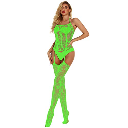 Plus Size Birthday Dress, Neon Bodysu Plus Size Sexy Shirt Nightwear Mesh Underwear Women's Lingerie Hollow (Green, One)