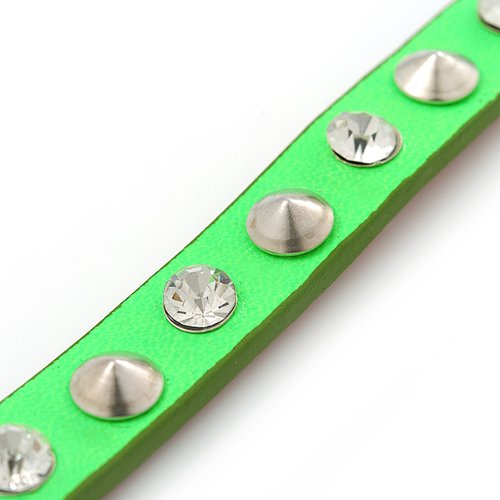 Avalaya Neon Green Leather Style Crystal and Spike Studded Wrap Bracelet - Adjustable (One Size Fits All)