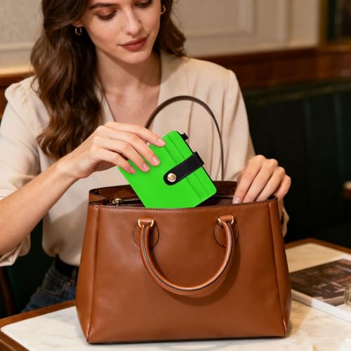 Yuiboo Neon Green Solid Color Women's Folding Card Wallet Convenient Premium PU Leather Wallet for Woman Girl