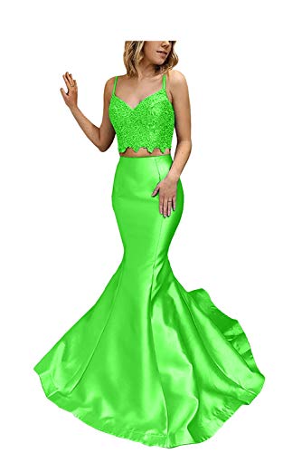 MllesReve Women's 2 Piece Mermaid Prom Dress Long 2020 (Neon Green, US8)