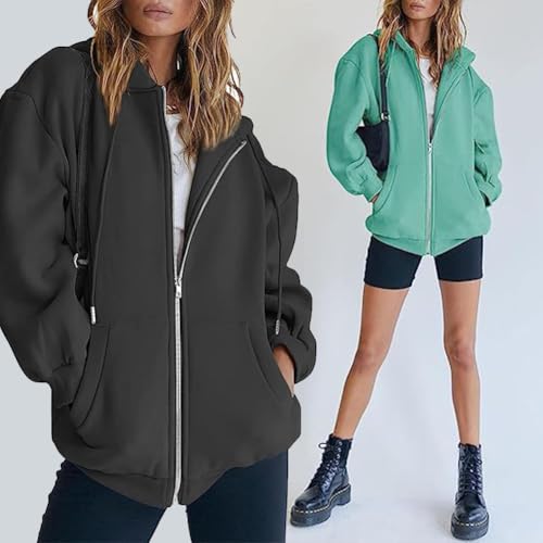 Women's Zip Up Y2K Hoodies Casual Long Sleeve Sweatshirts Hooded Jacket Casual Long Sleeve Sweatshirts (Neon Green,Large)