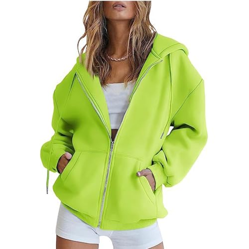 Women's Zip Up Y2K Hoodies Casual Long Sleeve Sweatshirts Hooded Jacket Casual Long Sleeve Sweatshirts (Neon Green,Large)