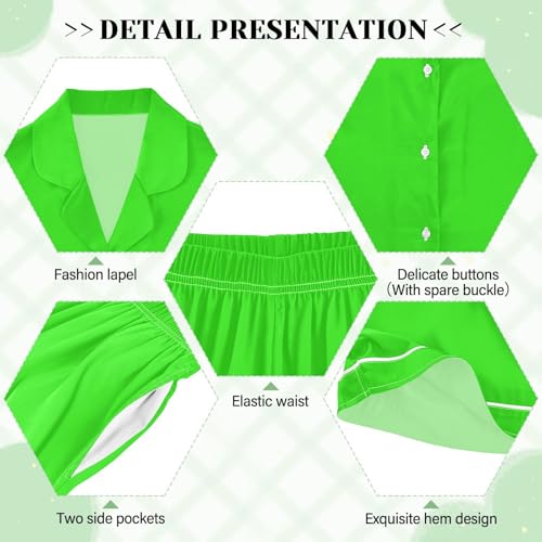 Yuiboo Satin Pajama Set for Women Lightweight and Comfortable Silk Pajamas Set Casual Ladies Sleepwear Neon Green Solid Color, Multicolor, Small
