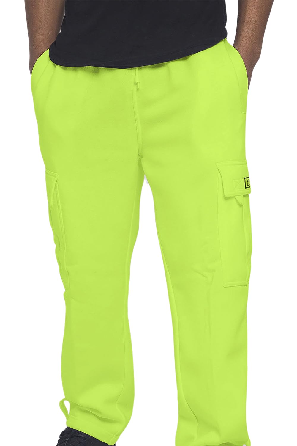 G-Style USA Men's Solid Fleece Heavyweight Cargo Pants FL77 - Neon Green - Small