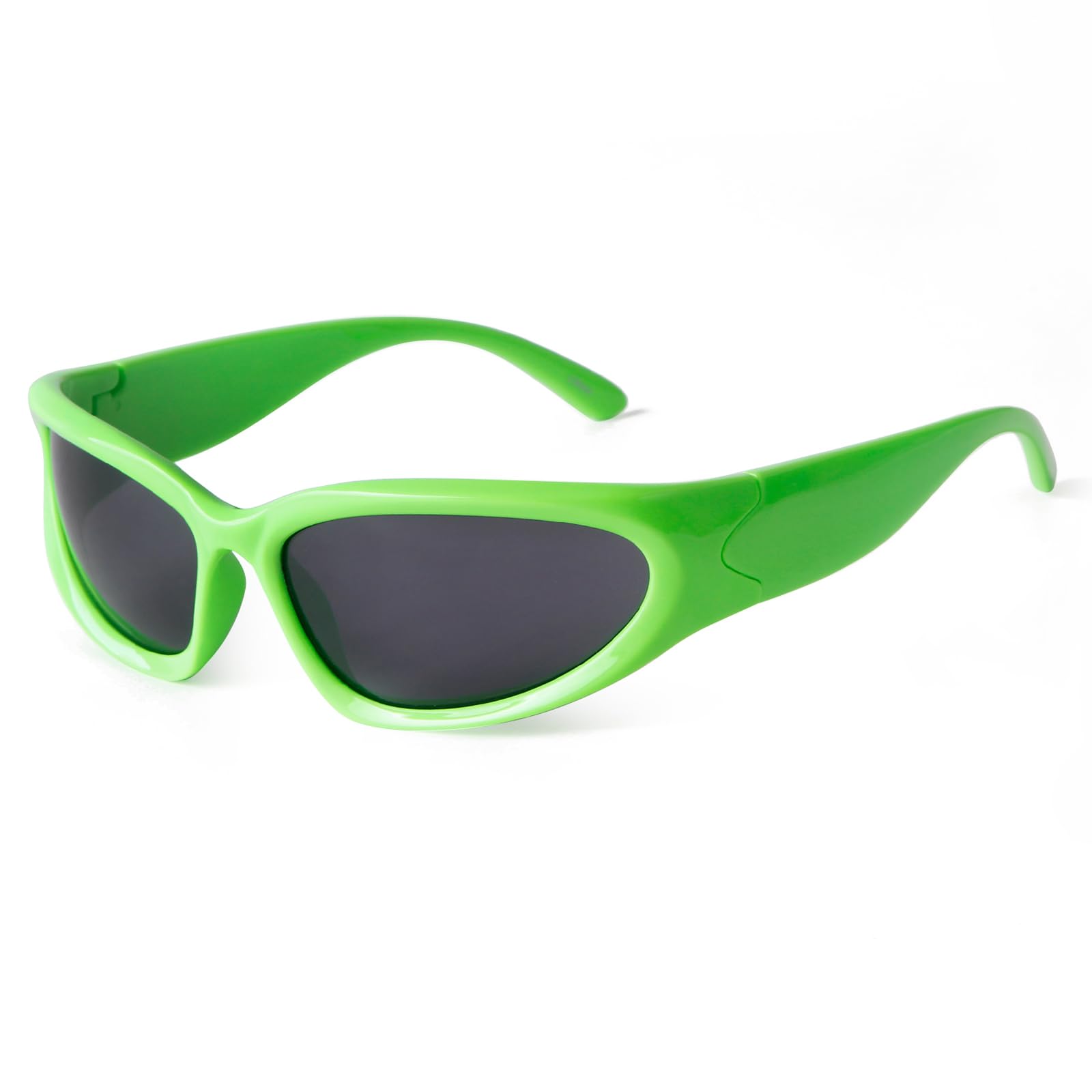 SORVINO Wrap Around Sunglasses for Men Women Oval Sunglasses Sport Shades Sliver Eyeglasses y2k, Neon Green/Grey Lens, Medium