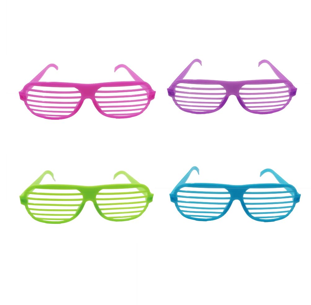 VIGUEUR Plastic Shutter Glasses Shades Sunglasses, 4PCS Neon Party Glasses (Purple,Green,Red,Blue)