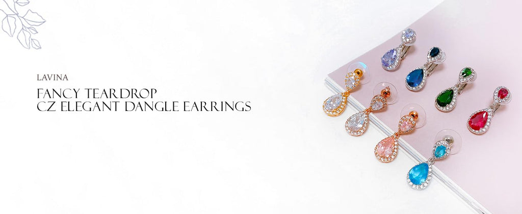 Green Teardrop CZ Halo Prom Drop Statement Chandelier Clip On Earrings Simulated Emerald Cubic Zirconia Silver Plated Brass