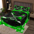 Erosebridal Hockey Queen Bedspread Set for Boys Kids Teen Green Black Neon Geometric Check Grids Quilt Set Winter Sports Games Coverlet Set Ice Hockey Stick Puck Bedding Set Soft Lightweight