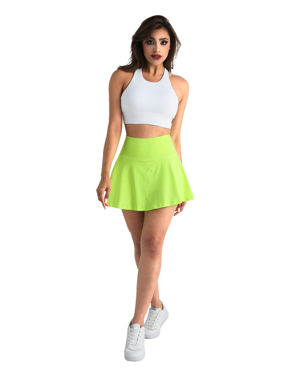 CHRLEISURE Women Tennis Golf Skirt with Pockets - High Waisted Crossover Golf Pleated Athletic Workout Dress Running Skort, Neon Green, Large