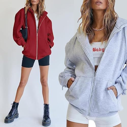 Women's Zip Up Y2K Hoodies Casual Long Sleeve Sweatshirts Hooded Jacket Casual Long Sleeve Sweatshirts (Neon Green,Large)