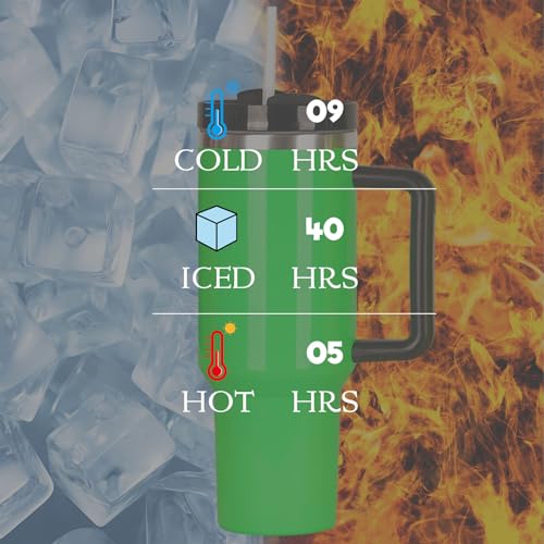 HIZEE Insulated 40oz Sublimation Tumbler with Handle&Straw &Lid - Cup holder Friendly Travel Mug-Stainless Steel Neon Tumbler Double Wall Spill Proof Water Bottle - Gifts for Women Men Him Her（green）