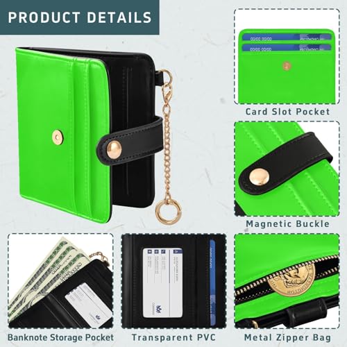 Yuiboo Neon Green Solid Color Women's Folding Card Wallet Convenient Premium PU Leather Wallet for Woman Girl
