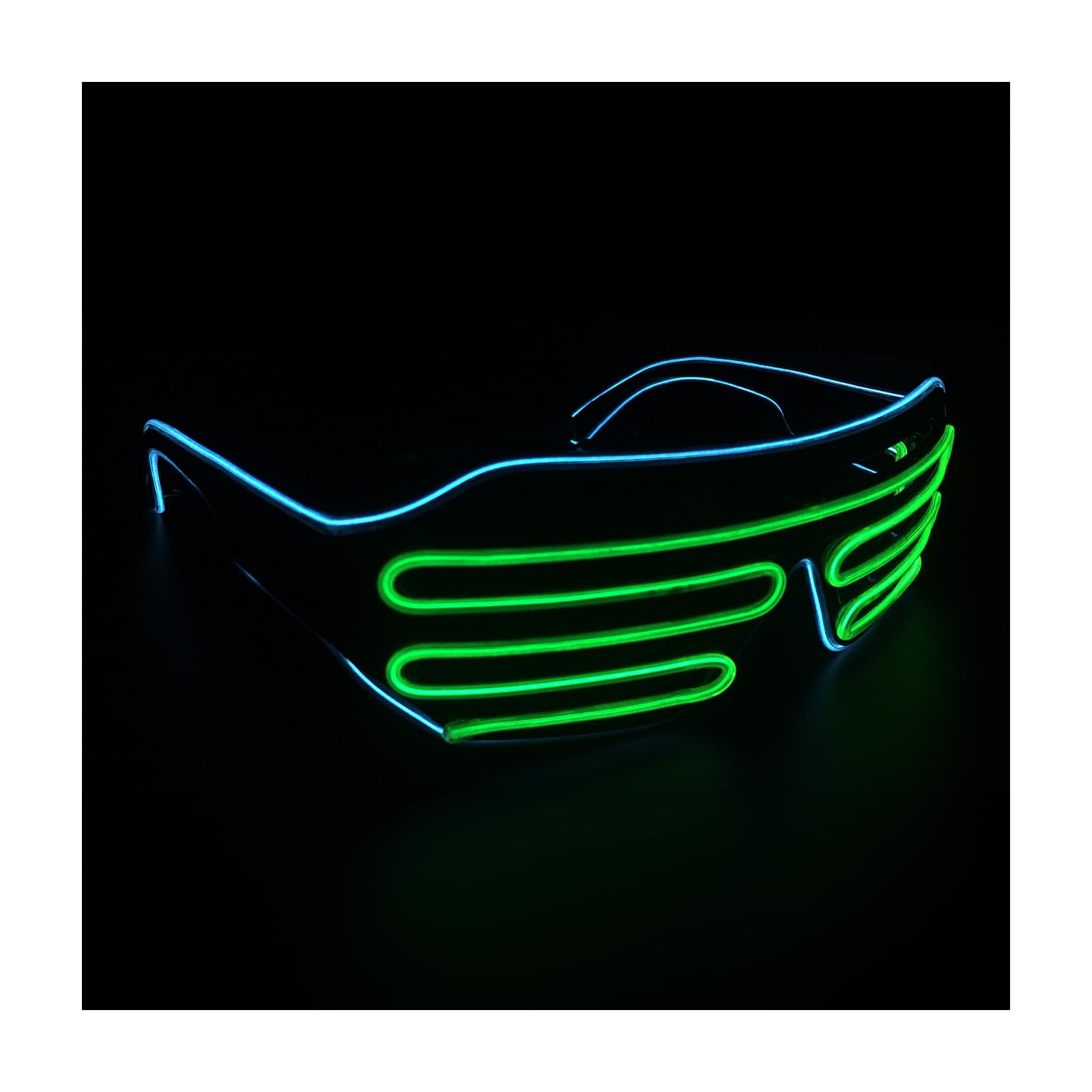 J&L Glasses LED Light Up Shutter Glasses EL Wire Neon Glasses Sound for Halloween Disco Bar Party (White,Green,Clear)