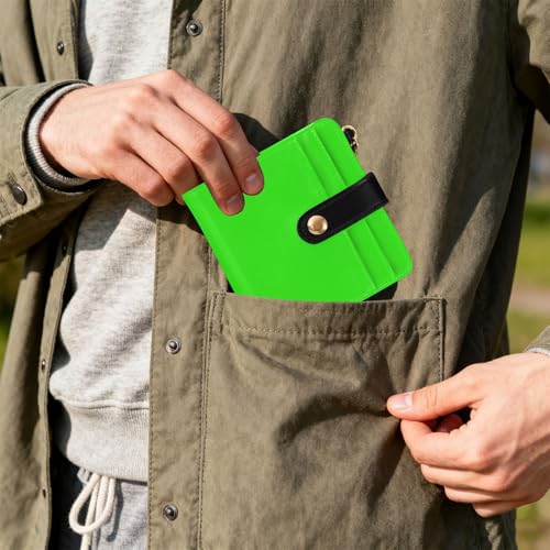 Yuiboo Neon Green Solid Color Women's Folding Card Wallet Convenient Premium PU Leather Wallet for Woman Girl