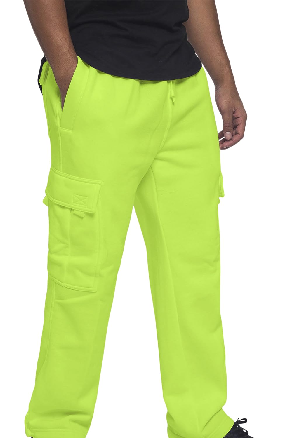 G-Style USA Men's Solid Fleece Heavyweight Cargo Pants FL77 - Neon Green - Small