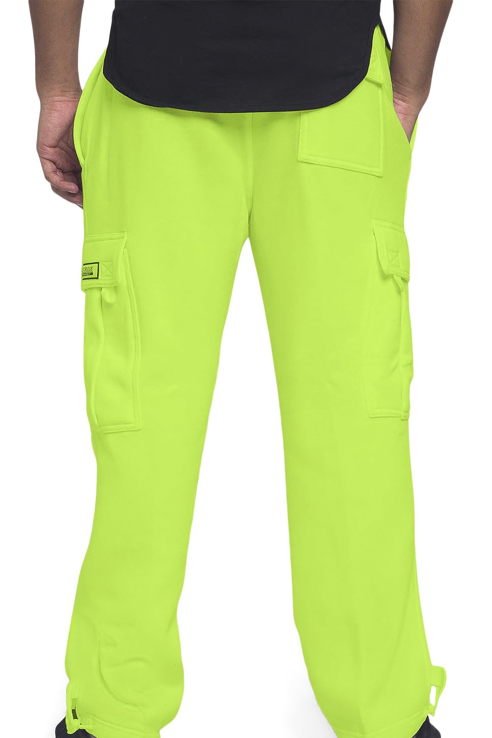 G-Style USA Men's Solid Fleece Heavyweight Cargo Pants FL77 - Neon Green - Small