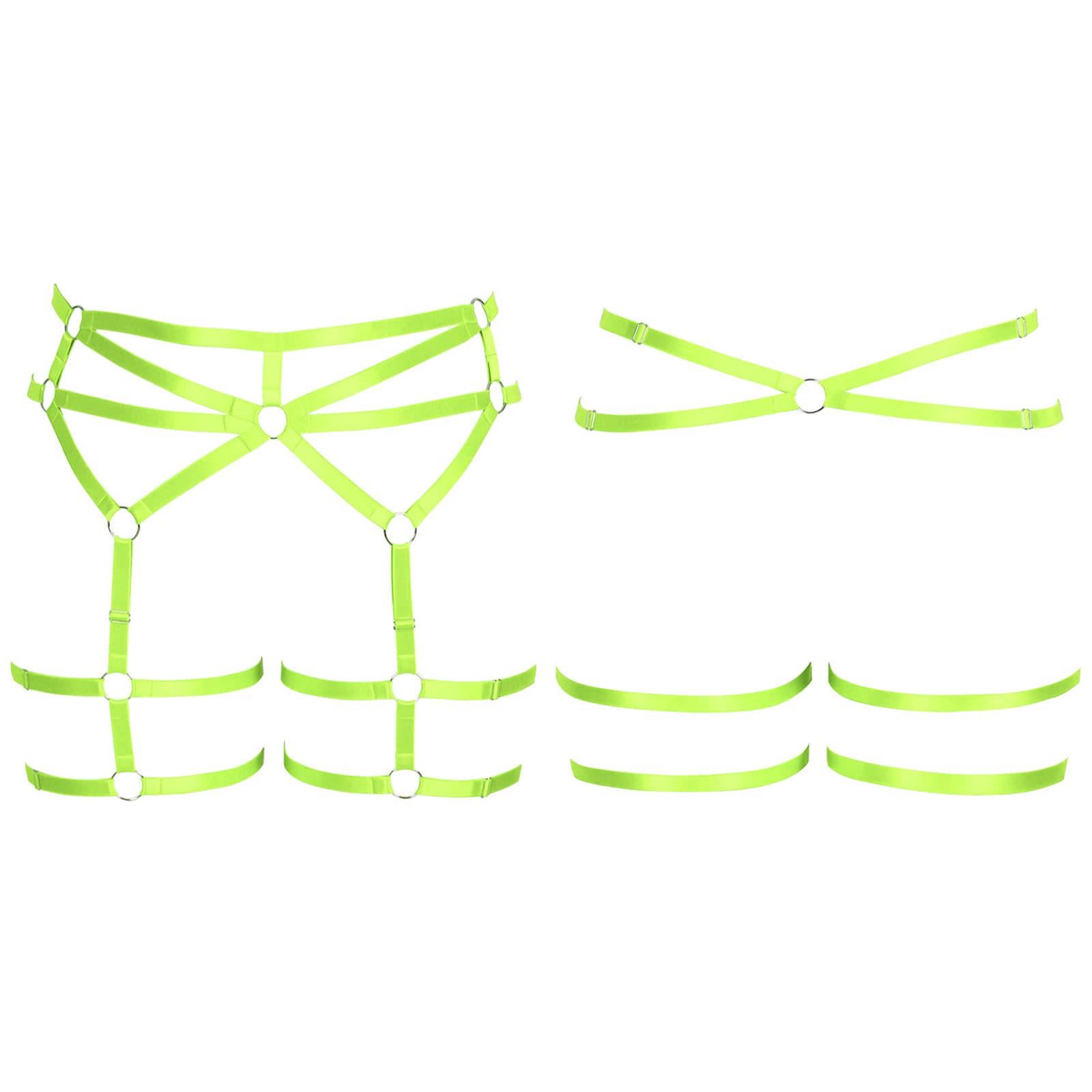 BBOHSS Women's Body Harness Plus Size Punk Garter Leg Belt Lingerie Thigh Stockings Gothic Carnival Costume12 Colors (Fluorescent Green)