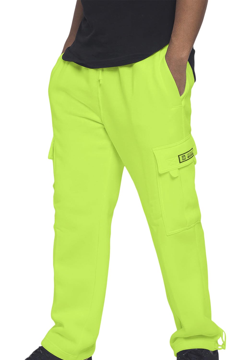 G-Style USA Men's Solid Fleece Heavyweight Cargo Pants FL77 - Neon Green - Small