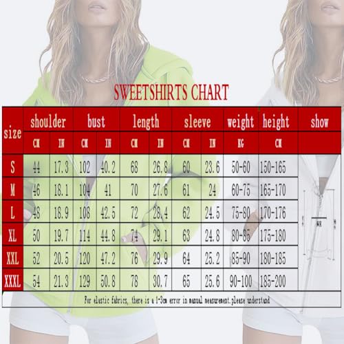 Women's Zip Up Y2K Hoodies Casual Long Sleeve Sweatshirts Hooded Jacket Casual Long Sleeve Sweatshirts (Neon Green,Large)