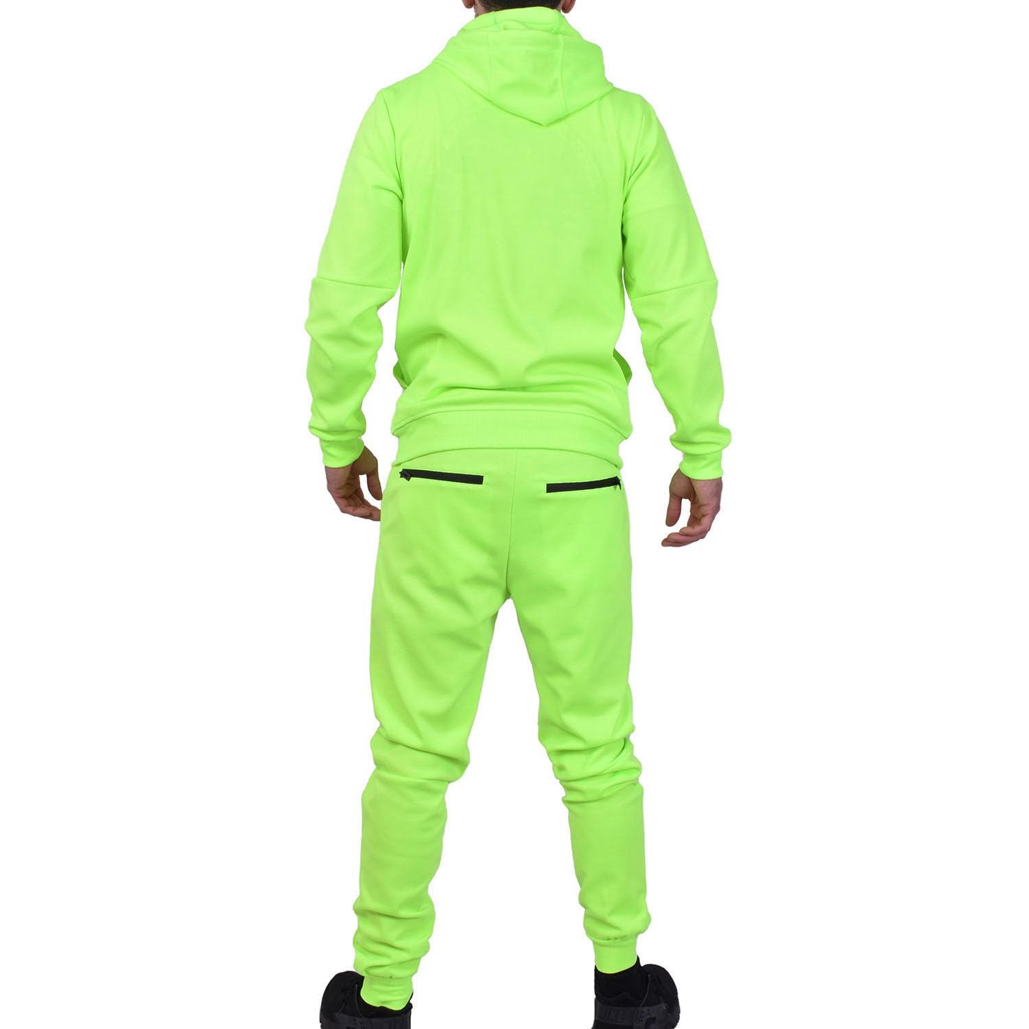 Riflessi Men's Athletic Sports Casual 2 Piece Solid Color Tracksuit Hoodie Jogger Pants Sweatsuit Set, Neon Green, 3X-Large