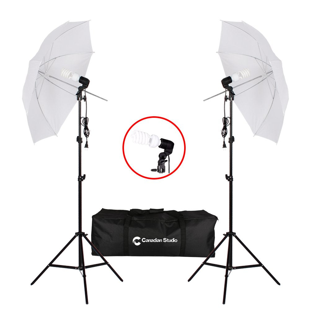 CanadianStudio Upgraded Photo Studio Continuous Umbrella 1000 watt equivalent output Lighting kit Black/White/Green High Key Muslin Backdrop Stand light Kit for Portrait Photography,Studio and Video Shooting