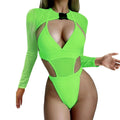 Lingerie Sets for Women Short Set Men 2 Piece Women Rave Outfits Neon Bodysuit Crop Top Long Sleeve Mesh with Buckle for Festival (Green, S)