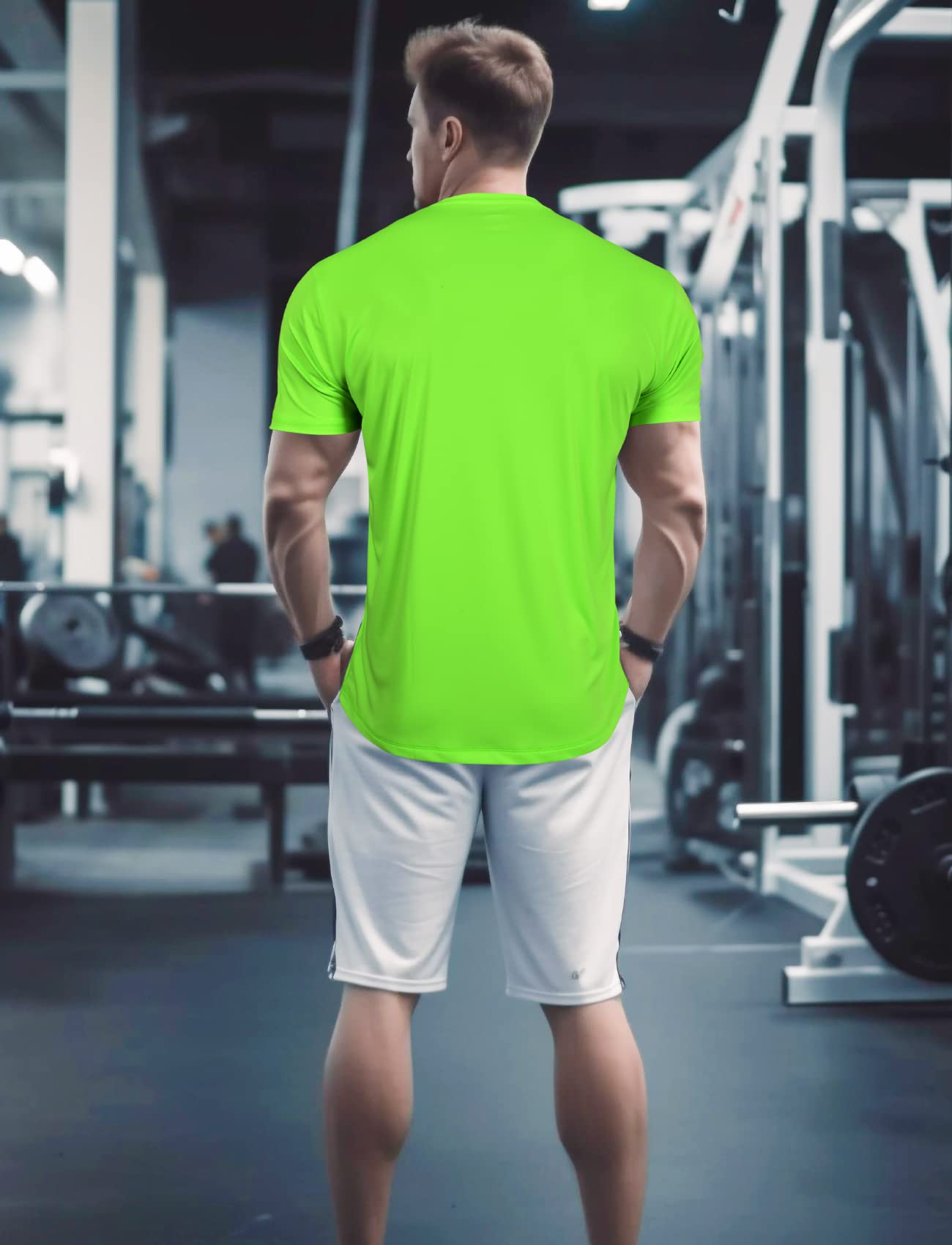 YumiDay Mens Workout Shirts Fitted, Quick Dry Gym TShirts Running Athletic Top Moisture Wicking Tee, Neon Green, Medium